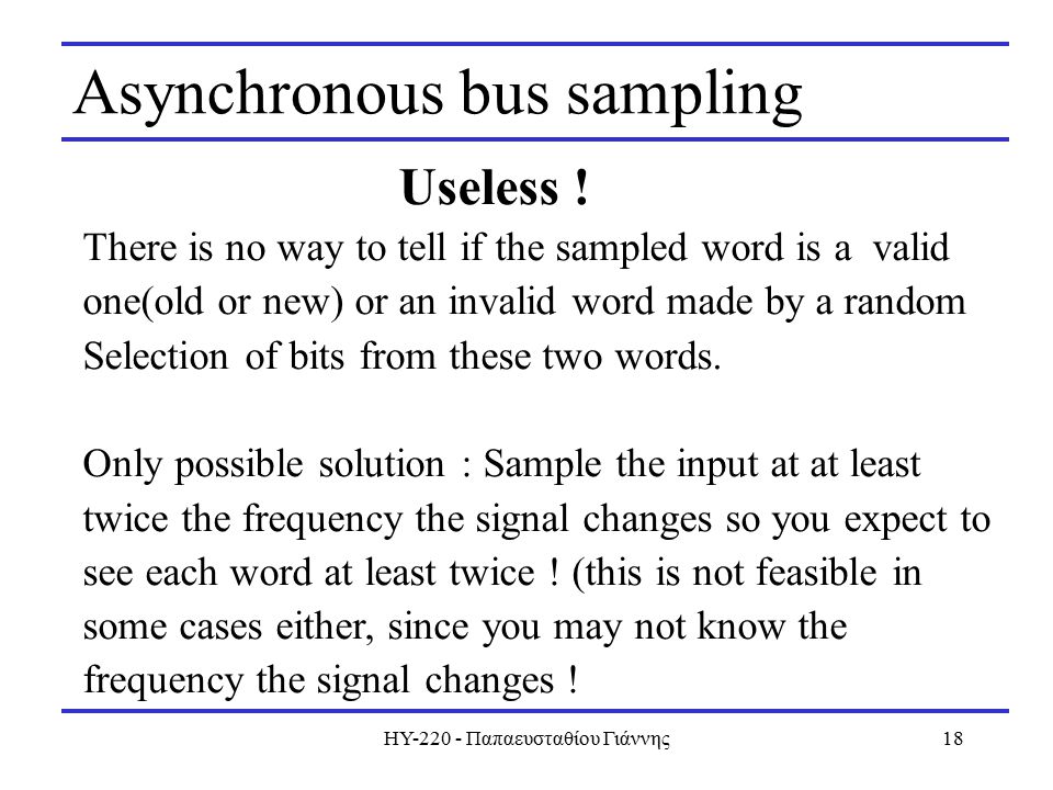 ΗΥ Παπαευσταθίου Γιάννης18 Asynchronous bus sampling Useless .