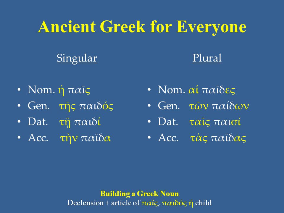Ancient Greek for Everyone Singular Nom. ἡ παῖς Gen.