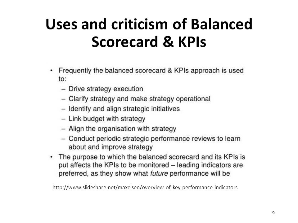 Uses and criticism of Balanced Scorecard & KPIs 9