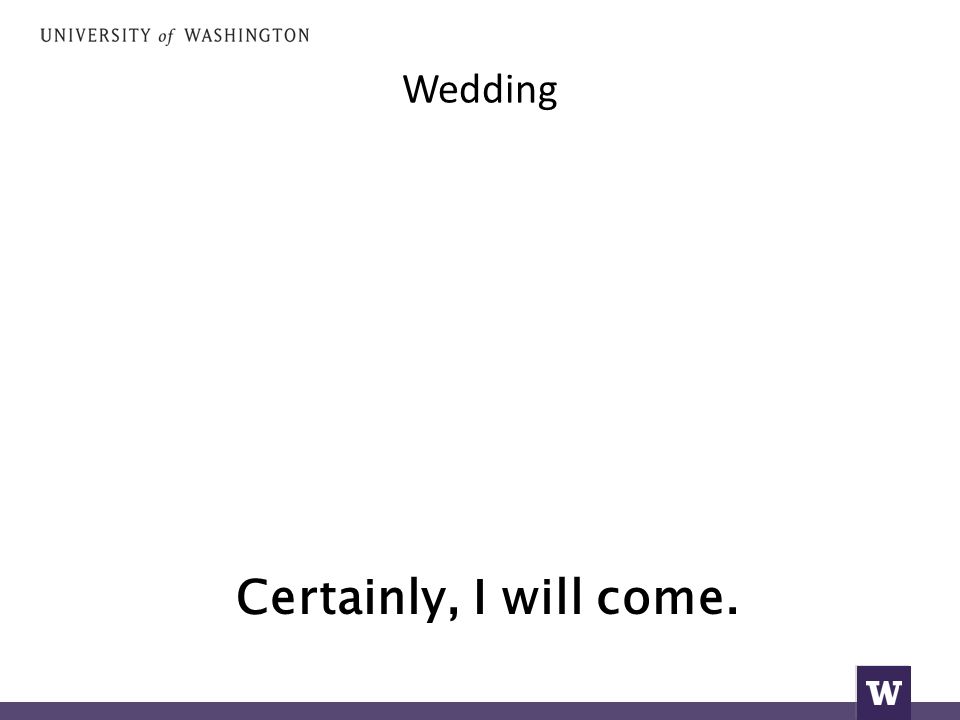 Wedding Certainly, I will come.