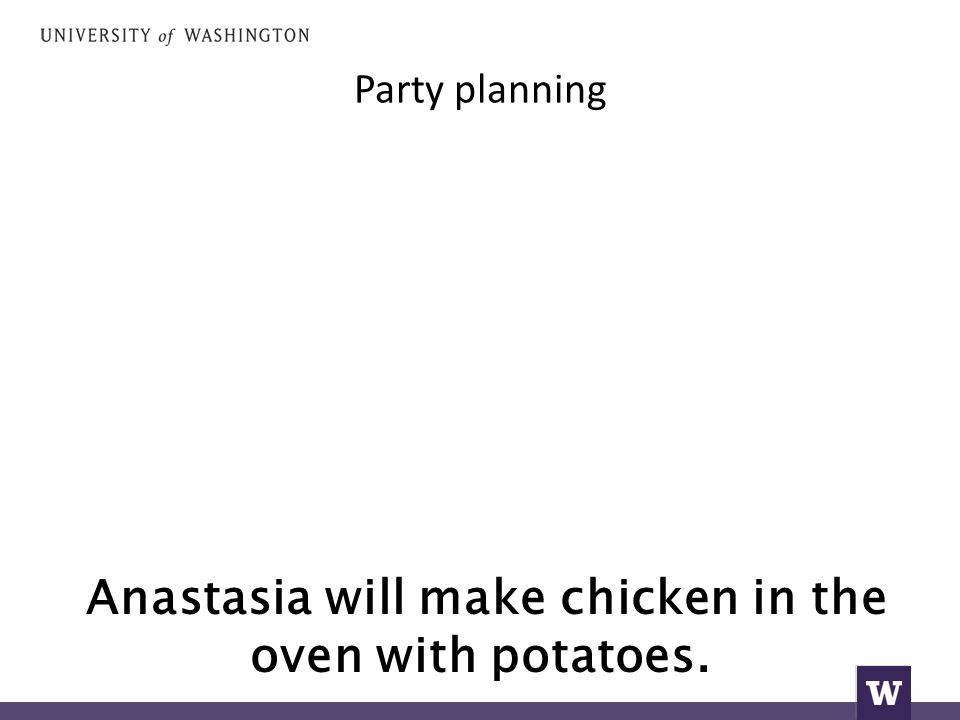 Party planning Anastasia will make chicken in the oven with potatoes.
