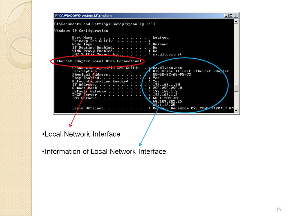15 Local Network Interface Information of Local Network Interface
