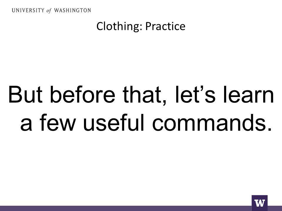 Clothing: Practice But before that, let’s learn a few useful commands.