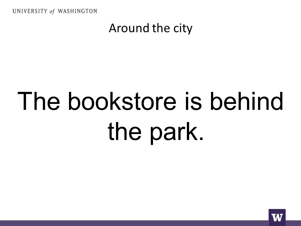 Around the city The bookstore is behind the park.