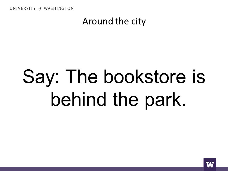Around the city Say: The bookstore is behind the park.