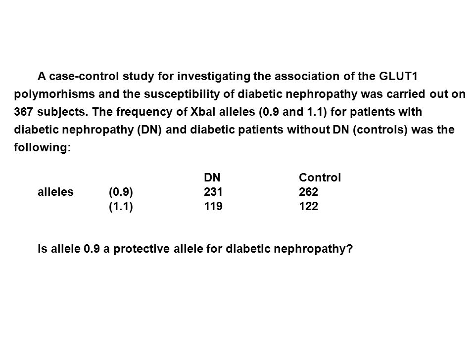 A case-control study for investigating the association of the GLUT1 polymorhisms and the susceptibility of diabetic nephropathy was carried out on 367 subjects.