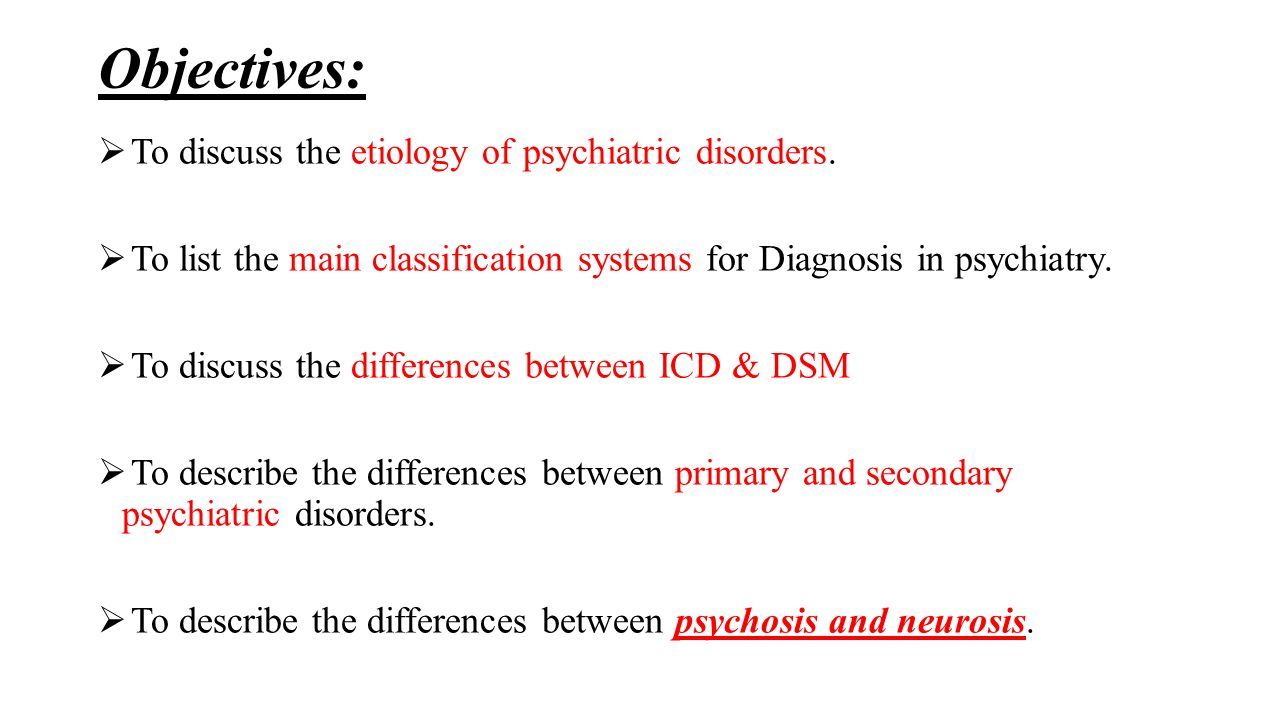 ETIOLOGY IN PSYCHIATRY, CLASSIFICATION/DIAGNOSIS IN PSYCHIATRY Dr. Ali ...