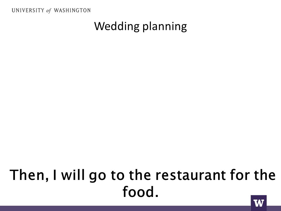 Wedding planning Then, I will go to the restaurant for the food.