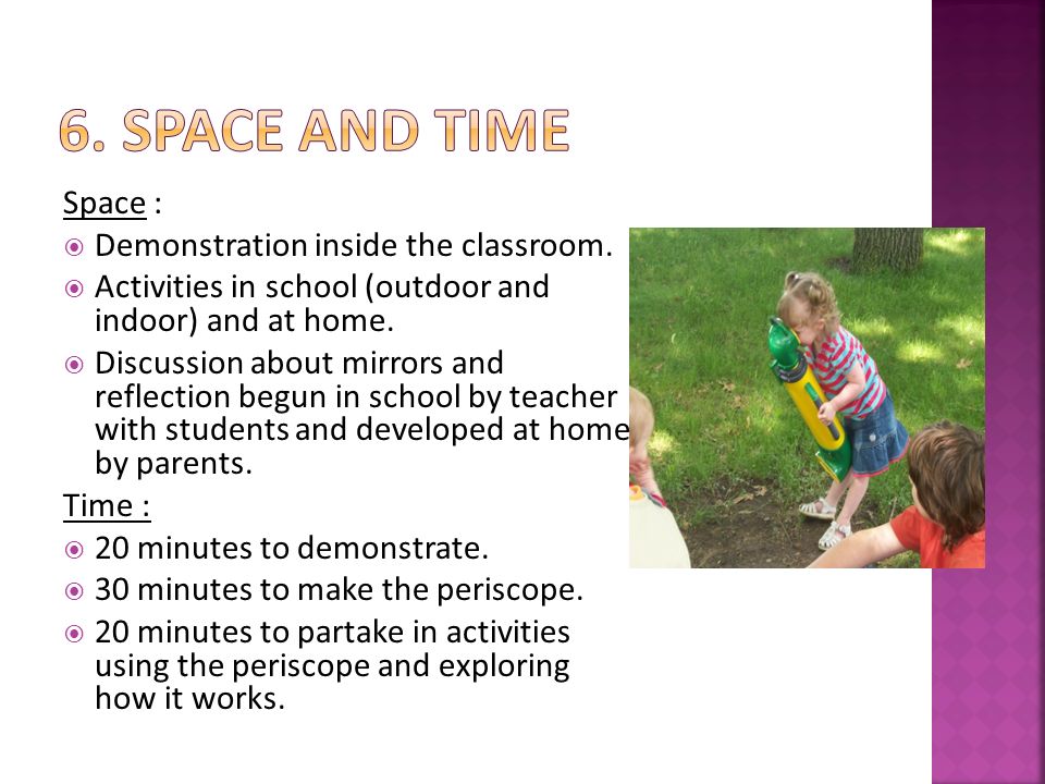 Space :  Demonstration inside the classroom.