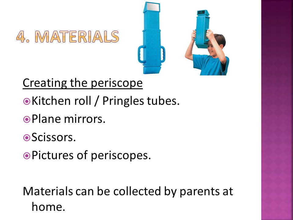 Creating the periscope  Kitchen roll / Pringles tubes.