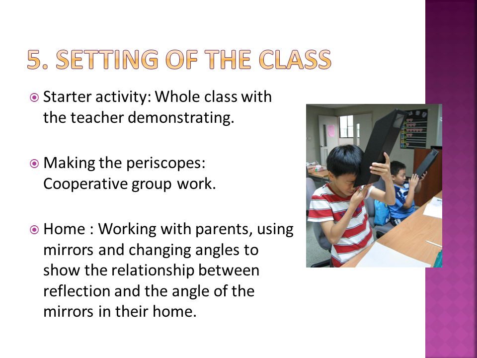  Starter activity: Whole class with the teacher demonstrating.