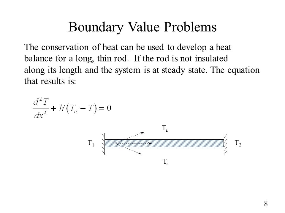Boundary Value Problems The conservation of heat can be used to develop a heat balance for a long, thin rod.