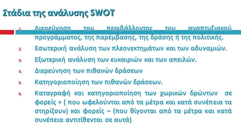 Στάδια της ανάλυσης SWOT 1.