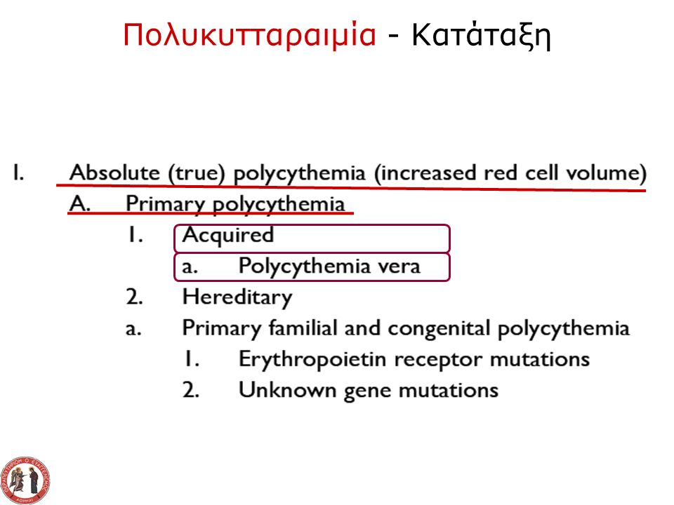 Πολυκυτταραιμία - Κατάταξη