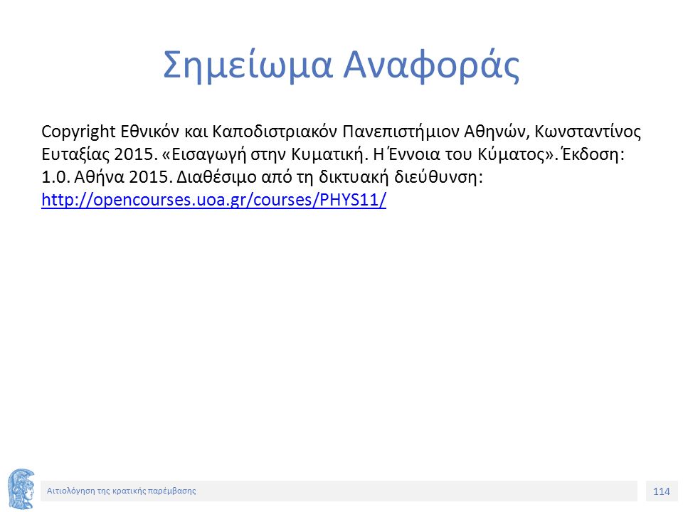 114 Αιτιολόγηση της κρατικής παρέμβασης Σημείωμα Αναφοράς Copyright Εθνικόν και Καποδιστριακόν Πανεπιστήμιον Αθηνών, Κωνσταντίνος Ευταξίας 2015.