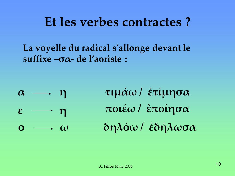 A. Fillon Mars Et les verbes contractes .