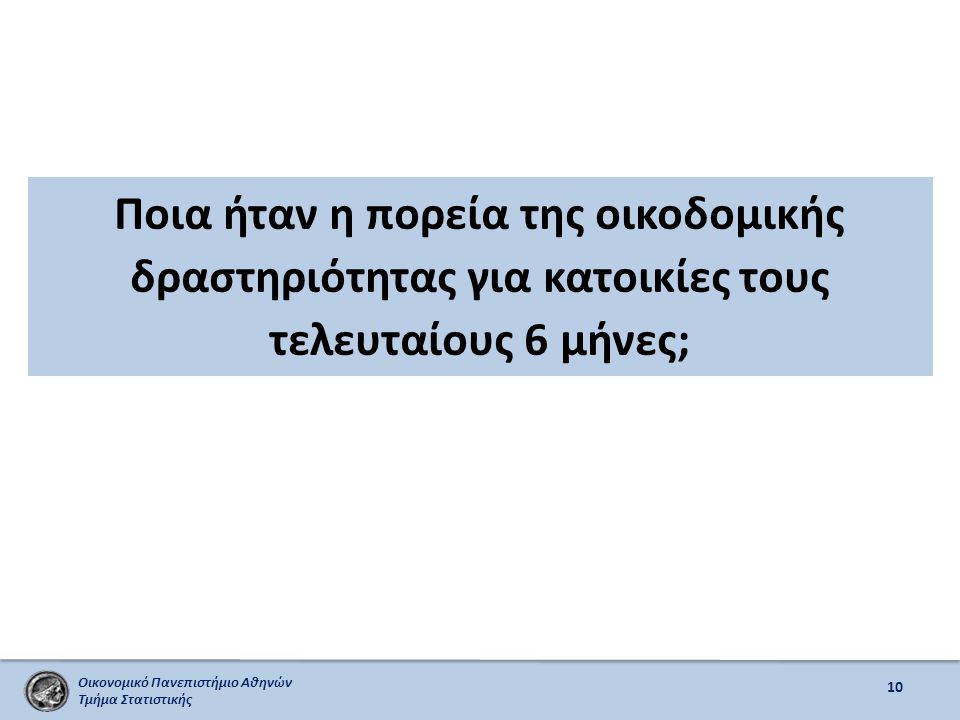 Οικονομικό Πανεπιστήμιο Αθηνών Τμήμα Στατιστικής Ποια ήταν η πορεία της οικοδομικής δραστηριότητας για κατοικίες τους τελευταίους 6 μήνες; 10