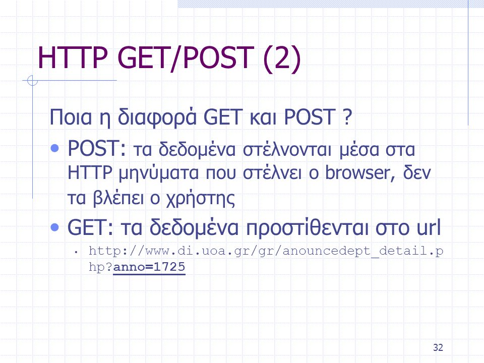 32 HTTP GET/POST (2) Ποια η διαφορά GET και POST .