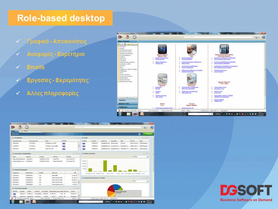 Role-based desktop  Γραφικά - Απεικονίσεις  Αναφορές - Ευρετήρια   s  Εργασίες - Eκρεμότητες  Άλλες πληροφορίες