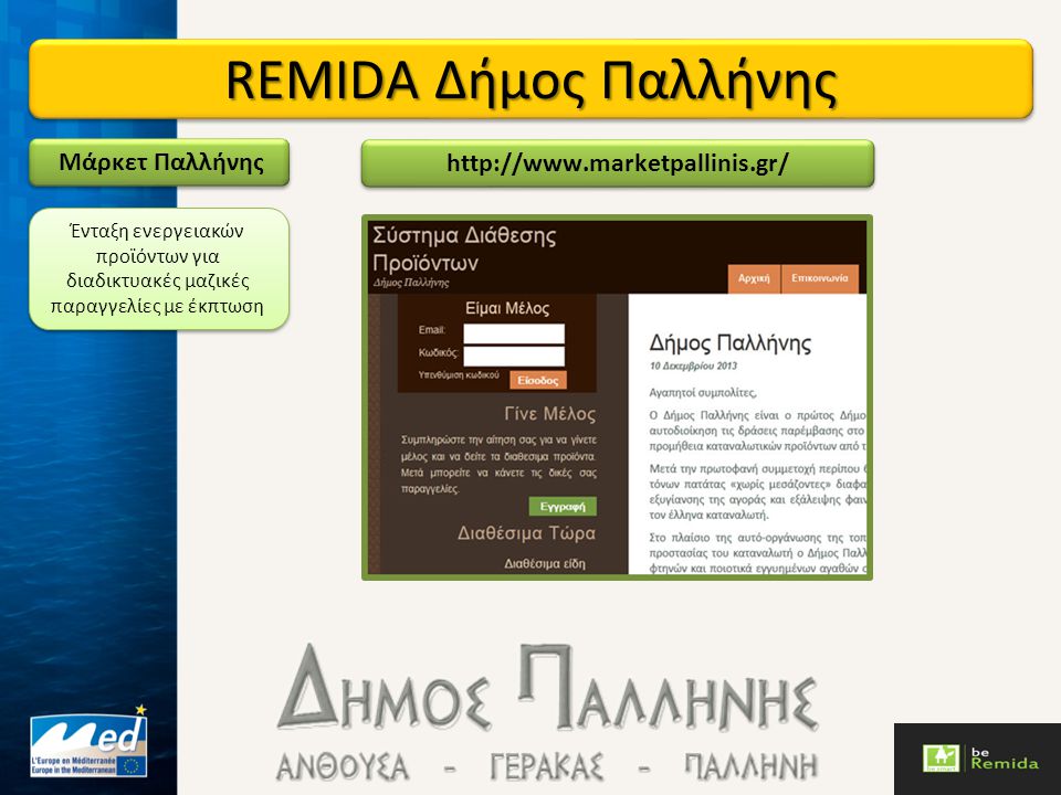 REMIDA Δήμος Παλλήνης Μάρκετ Παλλήνης Ένταξη ενεργειακών προϊόντων για διαδικτυακές μαζικές παραγγελίες με έκπτωση