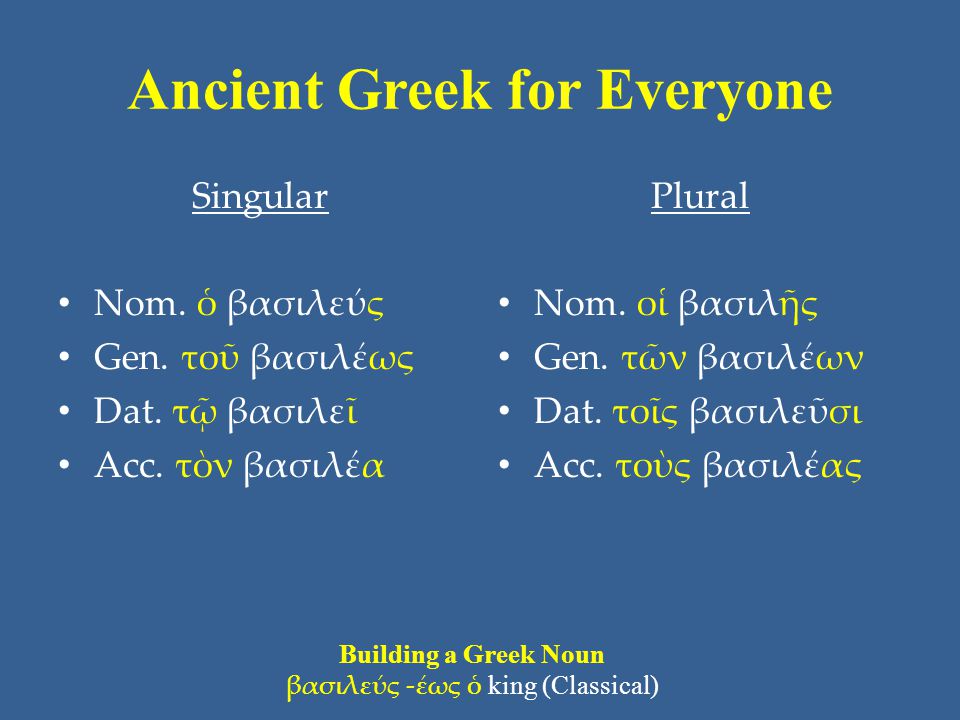 Ancient Greek for Everyone Singular • Nom. ὁ βασιλεύς • Gen.