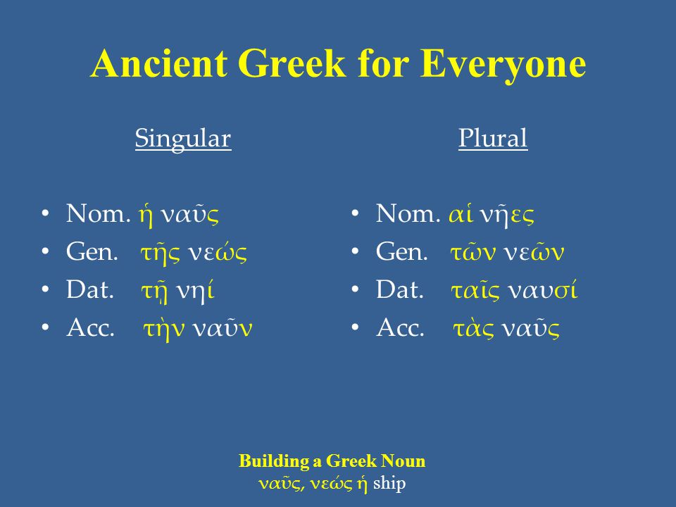 Ancient Greek for Everyone Singular • Nom. ἡ ναῦς • Gen.