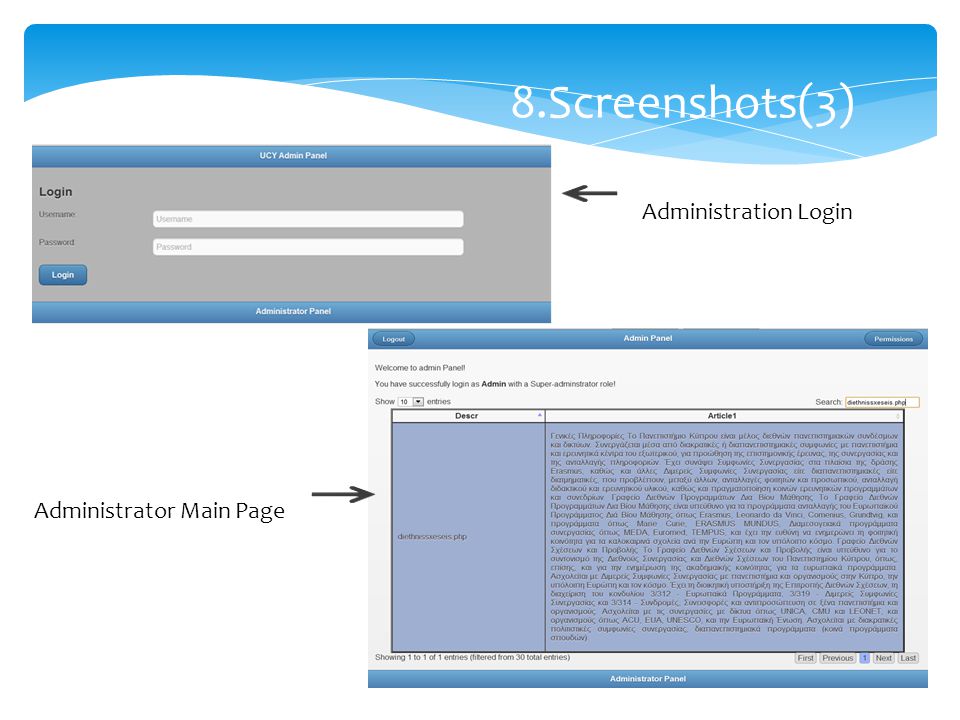 8.Screenshots(3) Administration Login Administrator Main Page