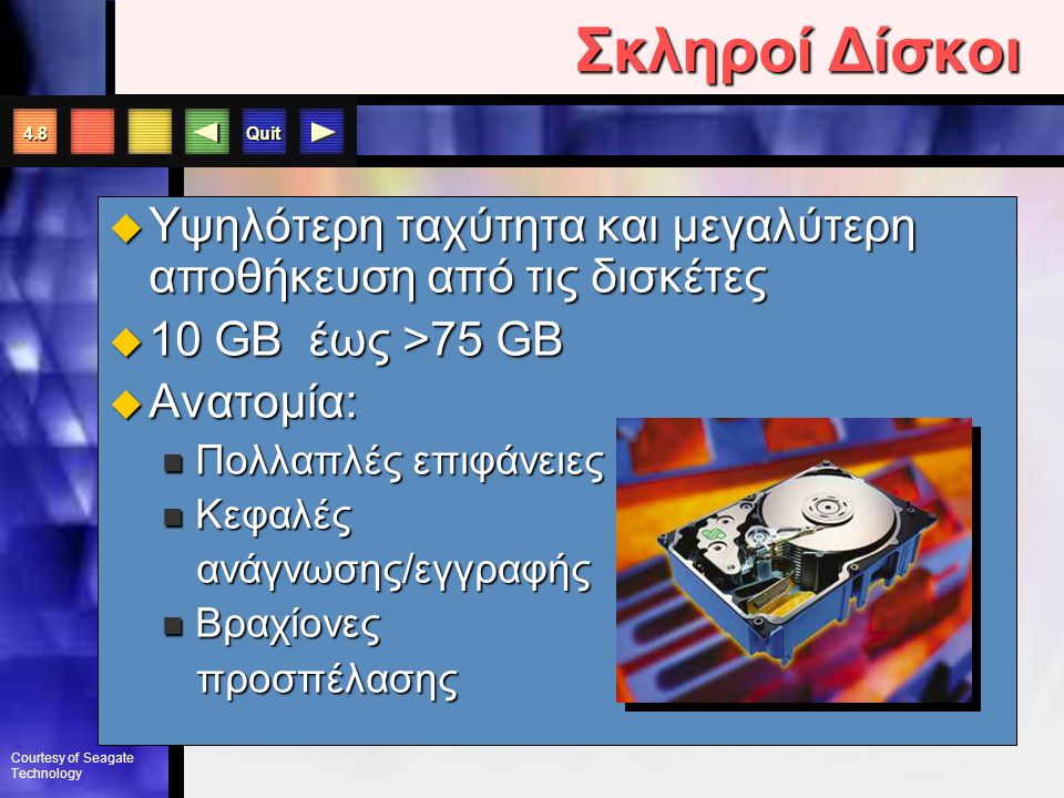 Quit Η Δισκέτα  3.5 Floppy: 1.44 MB  SuperDisk: 120 MB  HiFD disk: 200 MB  Zip Disk: 100 or 250 MB Χωρητικότητα δισκετών