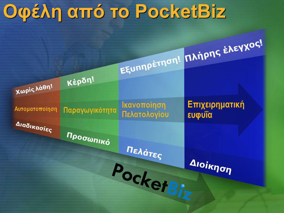 Οφέλη από το PocketBiz Παραγωγικότητα Αυτοματοποίηση Ικανοποίηση Πελατολογίου Επιχειρηματική ευφυΐα Πελάτες Προσωπικό Διοίκηση Εξυπηρέτηση.