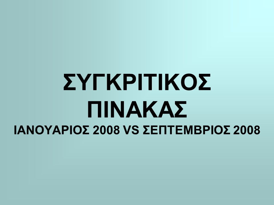 ΣΥΓΚΡΙΤΙΚΟΣ ΠΙΝΑΚΑΣ ΙΑΝΟΥΑΡΙΟΣ 2008 VS ΣΕΠΤΕΜΒΡΙΟΣ 2008