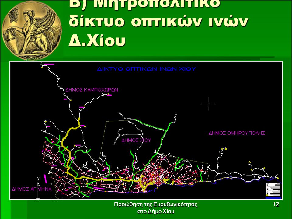 Προώθηση της Ευρυζωνικότητας στο Δήμο Χίου 12 Β) Μητροπολιτικό δίκτυο οπτικών ινών Δ.Χίου