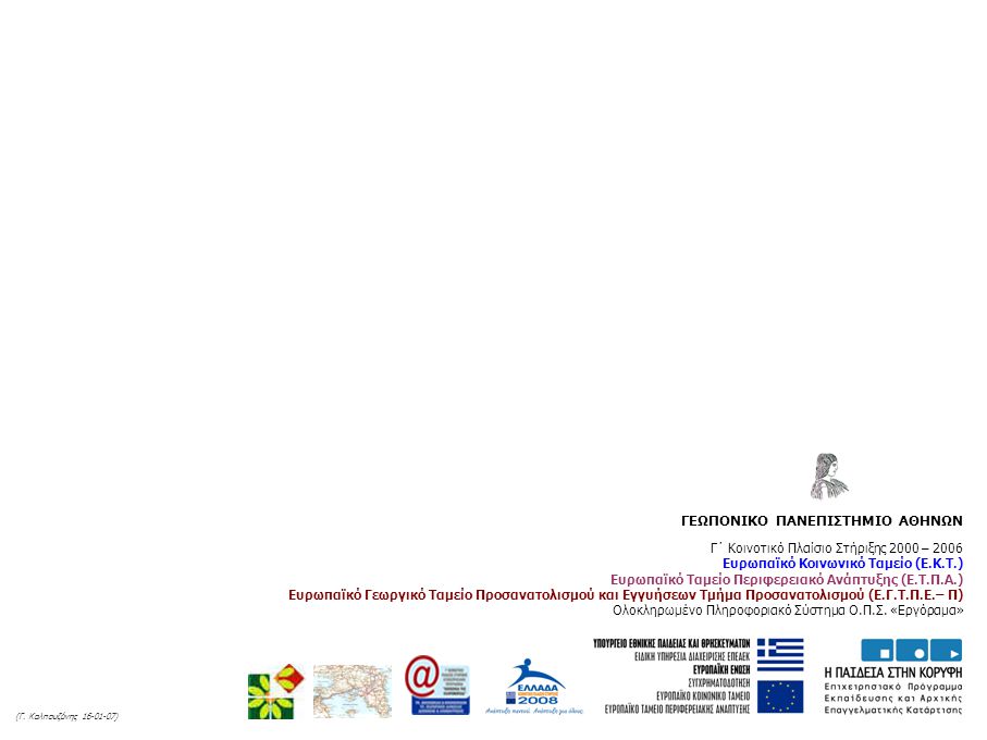 Γ΄ Κοινοτικό Πλαίσιο Στήριξης 2000 – 2006 Ευρωπαϊκό Κοινωνικό Ταμείο (Ε.Κ.Τ.) Ευρωπαϊκό Ταμείο Περιφερειακό Ανάπτυξης (Ε.Τ.Π.Α.) Ευρωπαϊκό Γεωργικό Ταμείο Προσανατολισμού και Εγγυήσεων Τμήμα Προσανατολισμού (Ε.Γ.Τ.Π.Ε.– Π) Ολοκληρωμένο Πληροφοριακό Σύστημα Ο.Π.Σ.