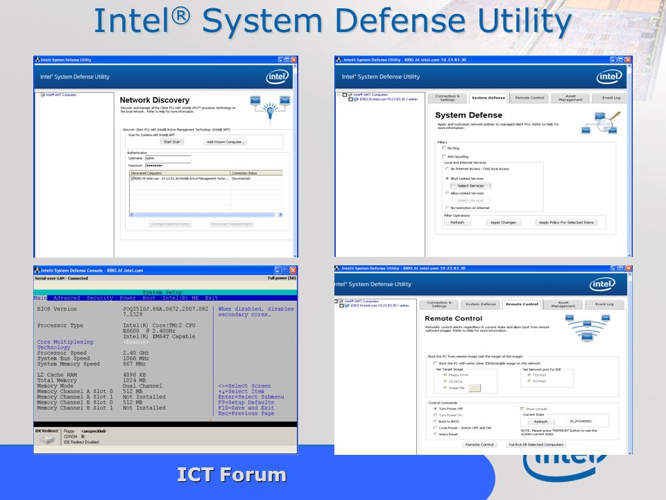 Intel Confidential 15 ICT Forum Intel ® System Defense Utility