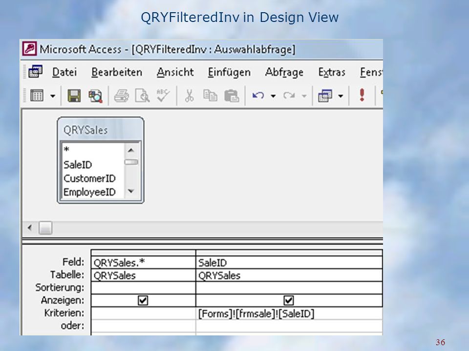 QRYFilteredInv in Design View 36