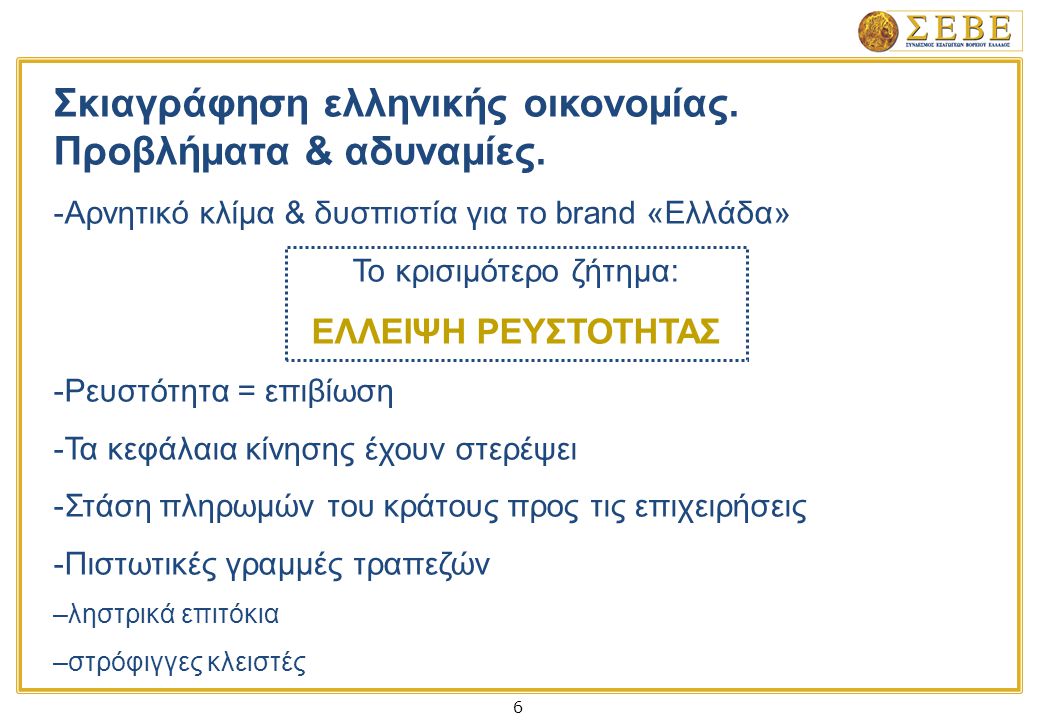 6 Σκιαγράφηση ελληνικής οικονομίας. Προβλήματα & αδυναμίες.